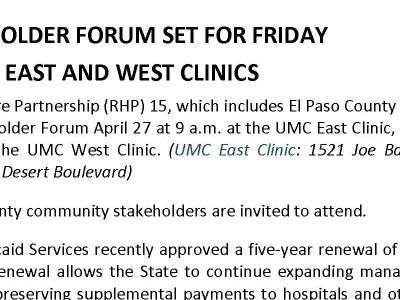 ‘RHP 15’ Stakeholder Forum Set For Friday At UMC’s East And West Clinics 