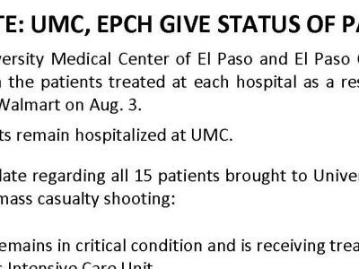 UPDATE: UMC, EPCH GIVE STATUS OF PATIENTS